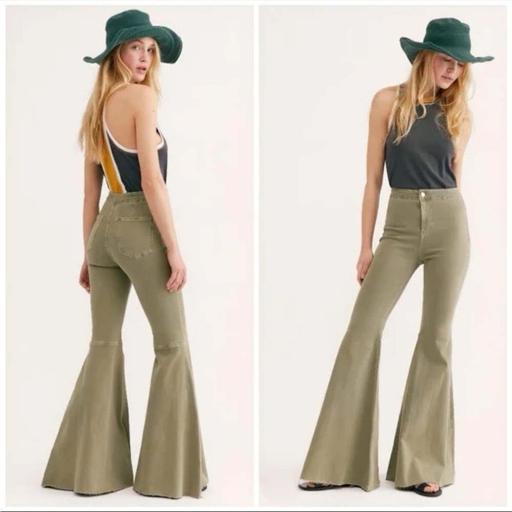 Free People Olive Green Flare Pants